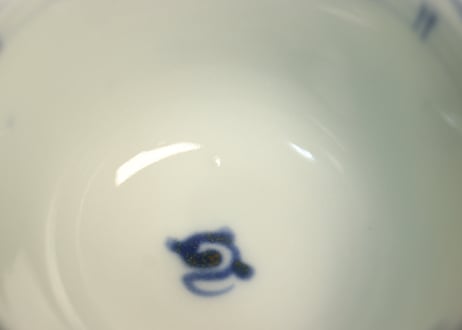 明治前期染付三方に菱花図向付