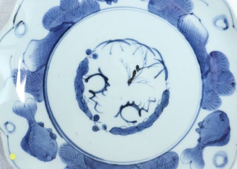 江戸幕末染付金魚図７寸皿➁　小ホツ
