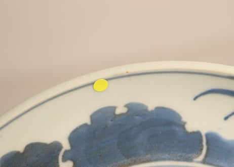 江戸後期染付竹と雪輪図６寸皿② 窯傷,少甘手