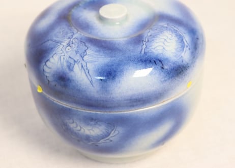 江戸幕末染付龍と波千鳥図食籠 小ホツ