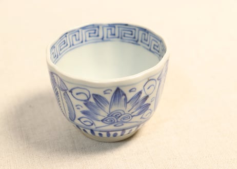 江戸幕末線描き三方に花図向付