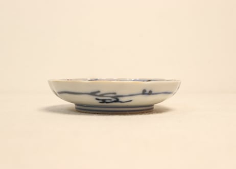 明治前期色絵梅と鶯に鳥籠図通り物小皿