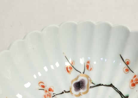 江戸中期赤絵金彩梅と龍図菊花型なます皿 5客組　1客ノミホツ