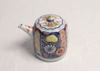 大正～昭和戦前大聖寺焼色絵花と幾何学文通り物 醤油差し