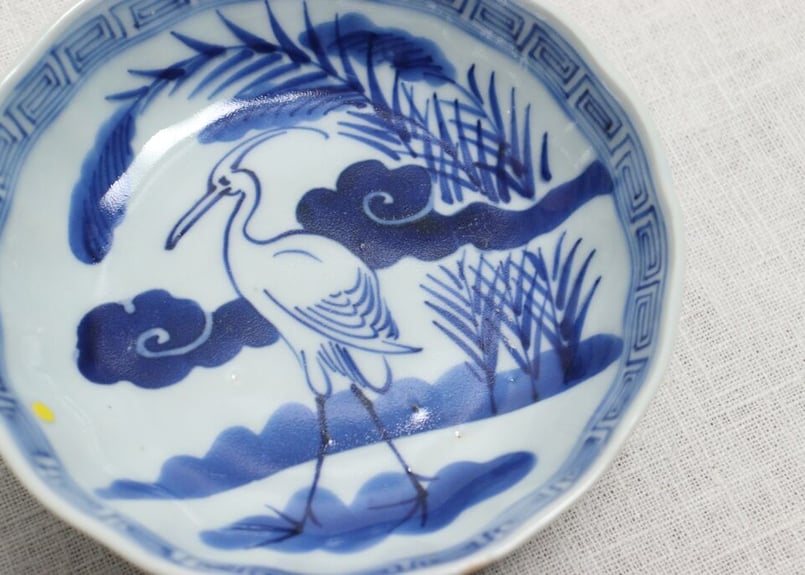 江戸幕末染付鷺と雷文なます皿 少甘手 | 吉祥寺PukuPuku