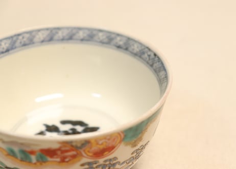明治前期色絵山水図飯茶碗