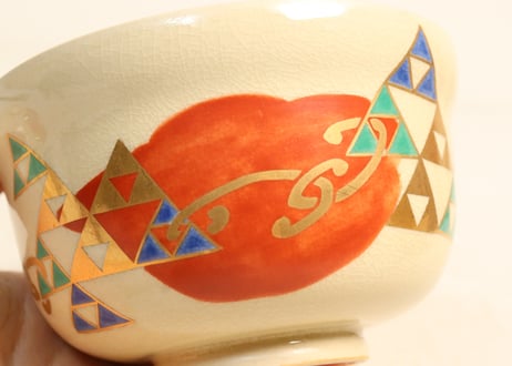 昭和30～40年代京焼色絵幾何学文飯茶碗