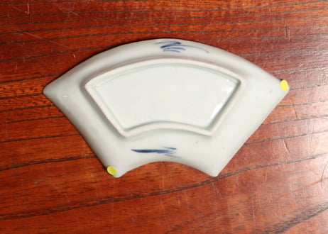 江戸中期染付松鶴図扇面型小皿 5客組 ノミホツ,ムシクイ