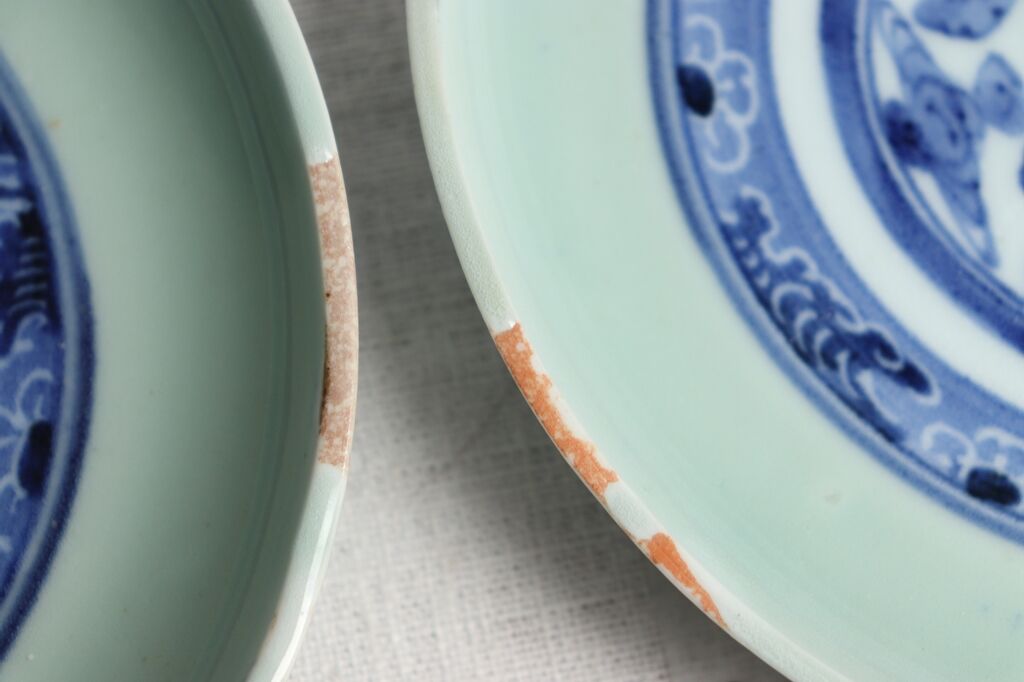 江戸中期島津献上品肥前官調蔵製品特製輪花向付鉢染付青磁