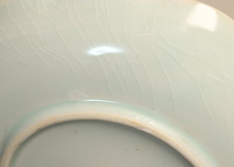 江戸幕末染付氷裂と富士図７寸皿③甘手､ノミホツ