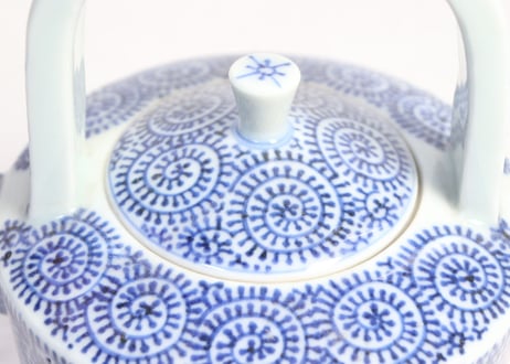 明治前期染付蛸唐草文銚子2pセット トリアシ,蓋ホツ,注ぎ口ノミホツ