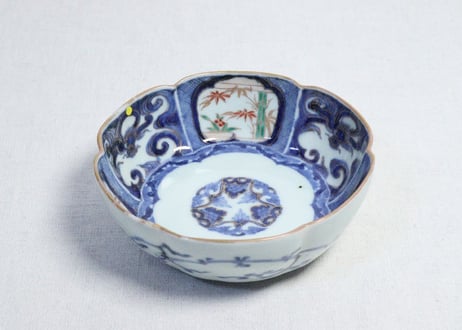 江戸中期色絵六方に竹と龍図六弁なます皿①　ノミホツ