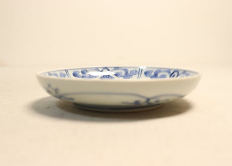 江戸中期染付五方に唐草と花図5寸皿