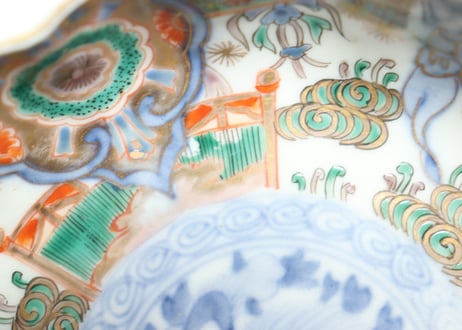 明治前期色絵獅子牡丹と人物図通り物なます皿