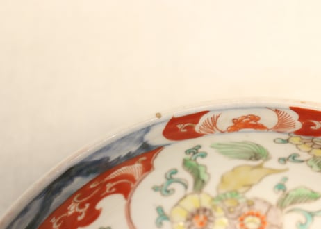 明治前期色絵獅子牡丹と草花図6寸鉢