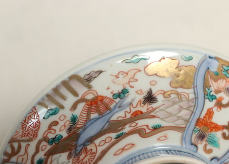 明治前期色絵三方鮎図蒸茶碗
