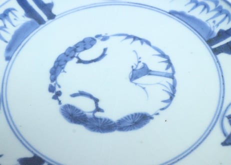 江戸幕末染付竹林雀図6寸図②　少甘手