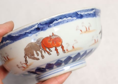 明治前期色絵馬図三ツ組鉢