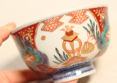 明治前期色絵兎図通り物飯茶碗①
