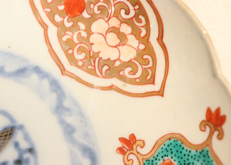 明治前期色絵窓絵花図7寸皿②　色擦れ,見込み薄め