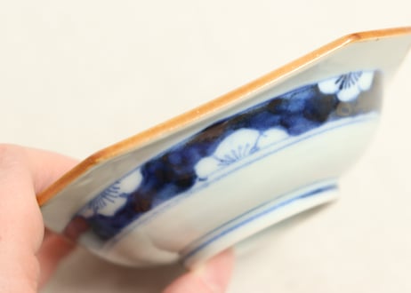 明治前期染付月に兎図鍔縁小皿 窯傷