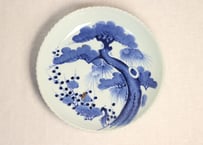 江戸幕末染付松竹梅図尺皿 フリモノ,少甘手