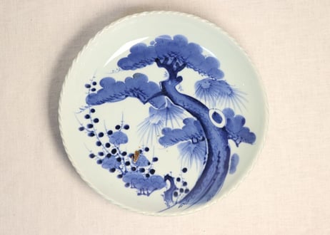 江戸幕末染付松竹梅図尺皿 フリモノ,少甘手