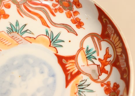 明治前期色絵梅に鶯図小皿