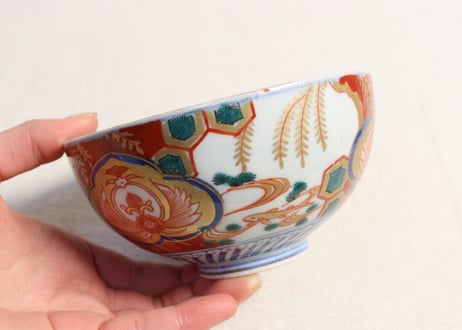 明治前期色絵柳に鮎図蓋茶碗