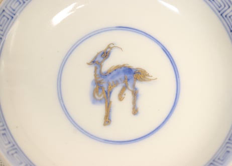 明治前期金彩染付山水図通り物飯茶碗②薄め