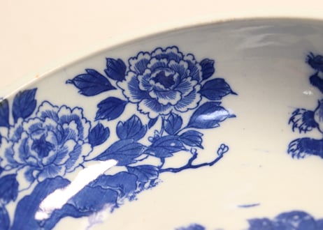 明治後期~大正銅判獅子牡丹図6寸鉢 ノミホツ,ムシクイ