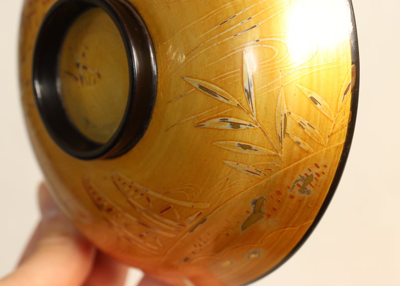 明治～大正内黒金塗蒔絵川辺図吸物椀 | 吉祥寺PukuPuku