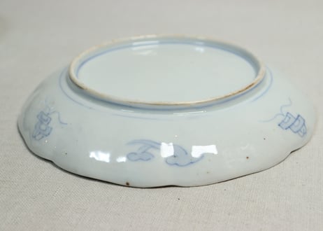 明治前期色絵鶴と松竹梅図通り物7寸皿