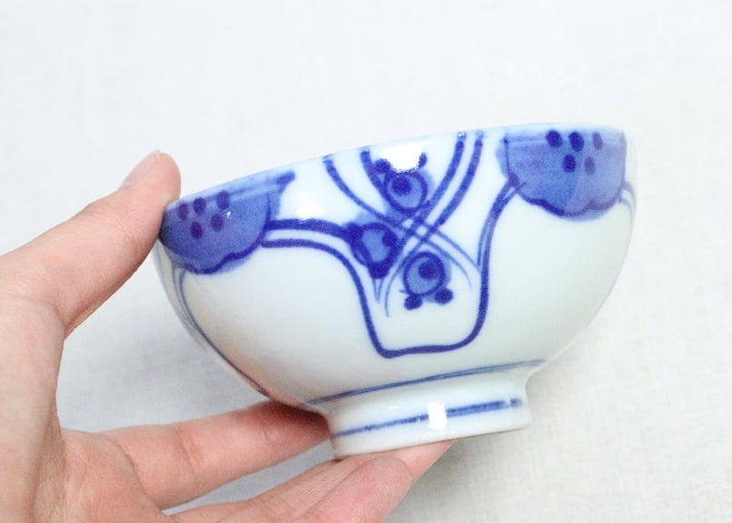 菊花のかわいい蓋茶碗 6つ 明治四年 染付 菊花のかわいい蓋茶碗6