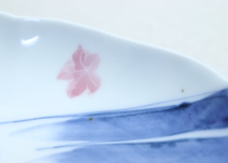 明治後期～大正染付紅葉と流水図7寸皿