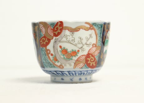明治前期色絵梅と山水図向付②釉剥げ