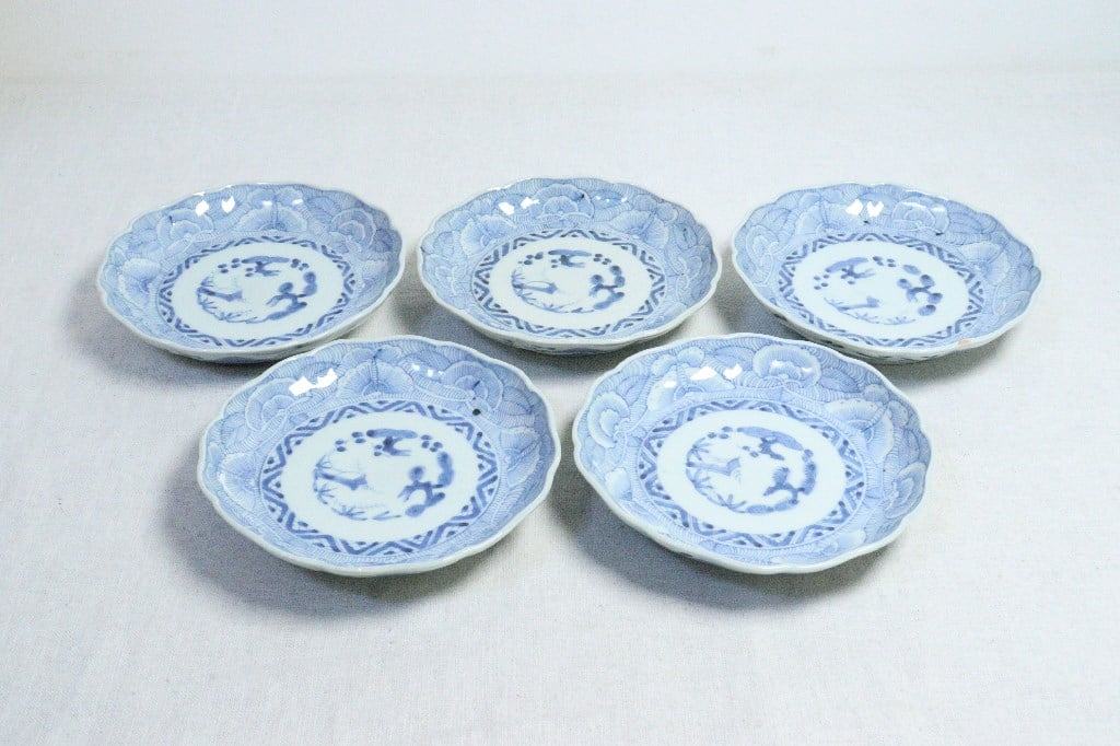 掛分け蝶牡丹紋 小皿6客吸坂染付豆皿八寸にも
