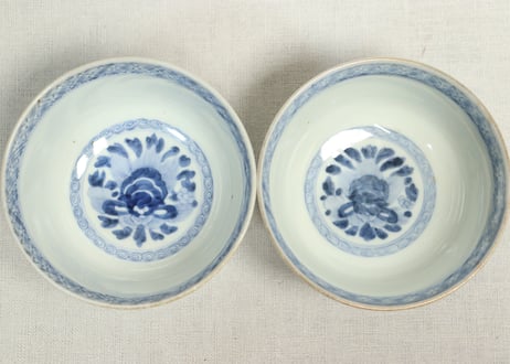 明治前期色絵獅子牡丹と人物図通り物飯茶碗②少甘手