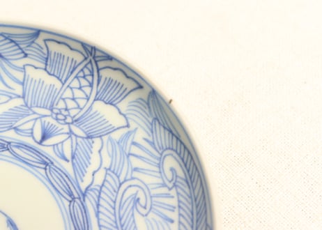江戸幕末線描き草花図5寸皿②　かたつき