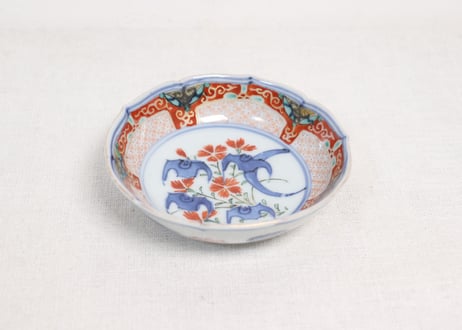 明治前期色絵撫子に蝙蝠図小皿