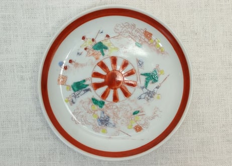 明治後期~大正色絵プリント兵隊図小皿