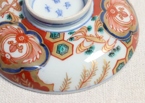 明治前期色絵柳に鮎図蓋茶碗