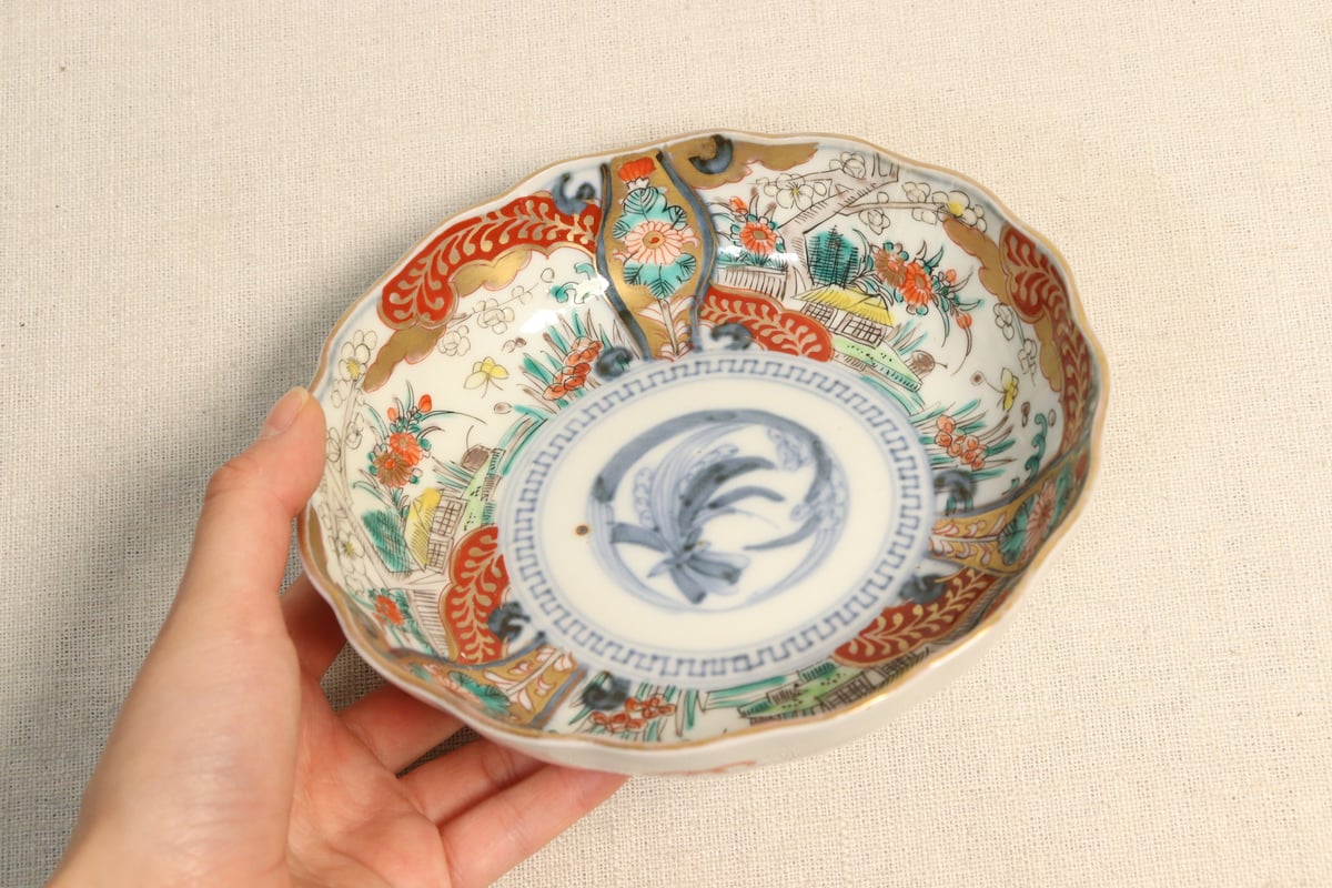 明治前期色絵菊と梅図なます皿① | 吉祥寺PukuPuku