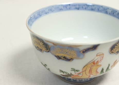 明治前期色絵高砂図通り物飯茶碗