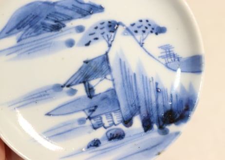 江戸後期染付山水と蝙蝠図豆皿①