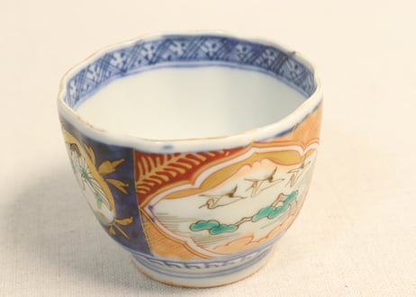 明治前期色絵松鶴と鶴丸図向付 フリモノ