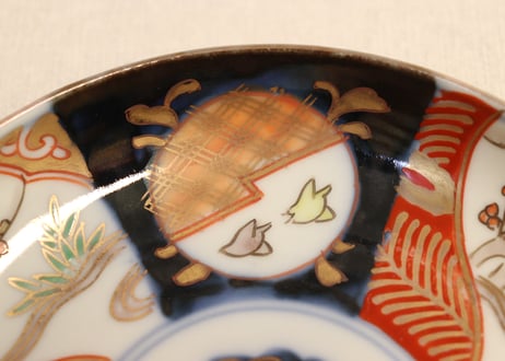 明治前期色絵梅と千鳥図５寸皿