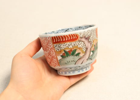 明治前期色絵桜に万年青図通り物向付