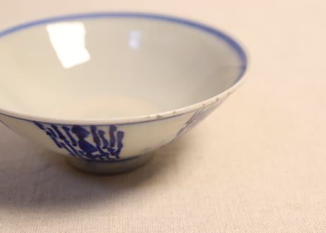 大正～昭和戦前縦縞図蓋なし茶碗　少甘手