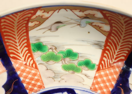 明治前期色絵富士と花籠図9寸鉢